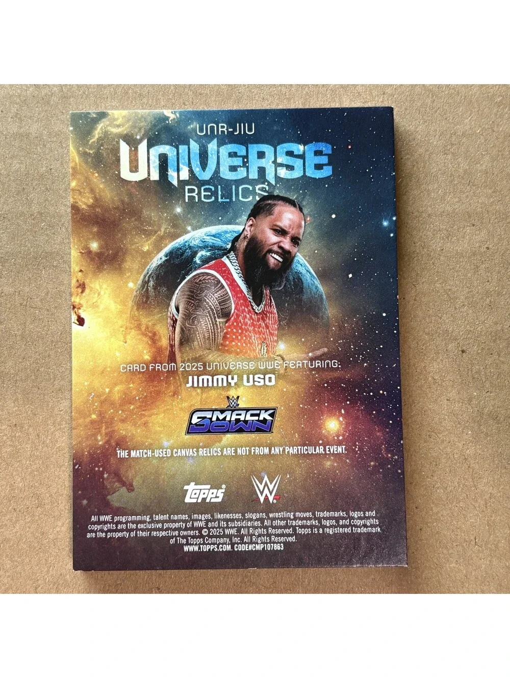 2025 Topps Universe WWE Jimmy Uso #UNR-JIU Universe Relics Gold Stone #/50
